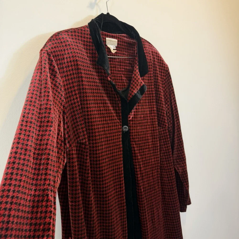 Coldwater Creek Women's 3X Red &‎ Black Velour Open House Coat Robe Soft READ